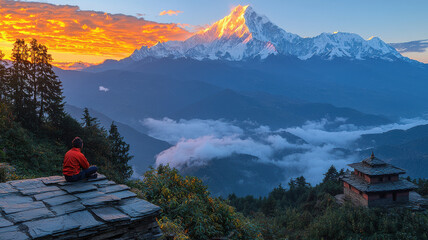 serene mountain sunrise with misty peaks and golden light © AlgoCreative