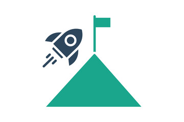 Mission icon. solid icon style. rocket with mountain and flag. icon related to motivation. success elements vector illustration