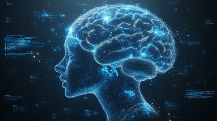 Illuminated silhouette of a human brain showcasing neural connections and information flow at night