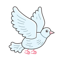 White flying pigeon bird or dove isolated vector illustration