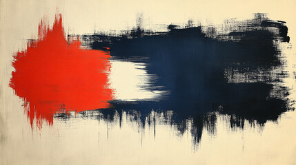 dynamic abstract pattern featuring navy blue, white, and red brush strokes on a textured background. The fluid lines evoke energy, creativity, and a sense of bold, artistic expression