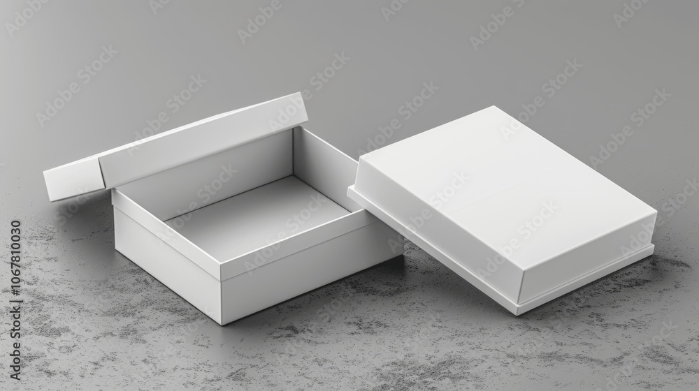 Aufkleber white open and closed gift box mockup on grey background with clipping path 3d rendering