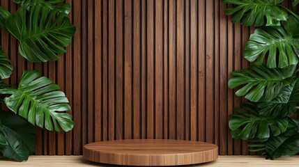Wooden Backdrop with Green Leaves for Photography