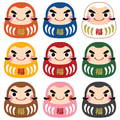 福だるまアイコンイラスト/カラーバリエーションセット3
