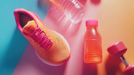 Fototapeta premium Fitness Equipment on Colorful Background