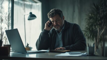 Obraz premium Man on Phone in Office