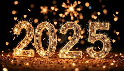 new year 2025 greeting card design with fire works, luxury, glitter litch
