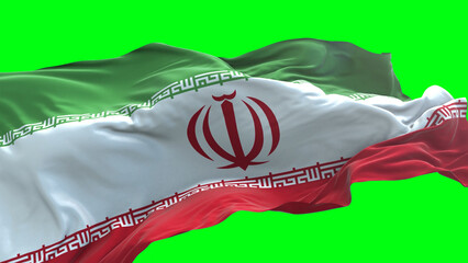 Iran flag - 3D realistic waving flag on green screen background for chroma key