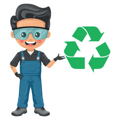 Maintenance technician. Concept of sustainability and responsible management of resources in the industry. Eco friendly practices, recycling and waste reduction to minimize environmental impact