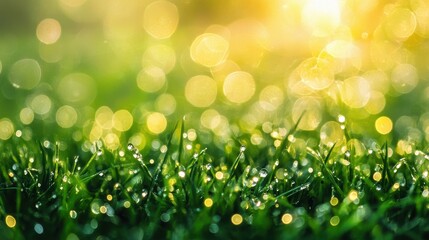 Obraz premium Explore winter beauty closeup of dewdrops on fresh green grass with abstract free copy space