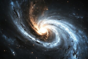 A mesmerizing spiral galaxy with a pristine white core, swirling patterns, and a celestial backdrop, embodying elegance and cosmic grace in the vast universe.