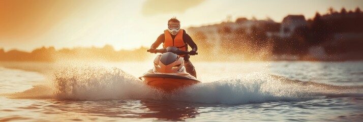 Jetski in water. Summer tropical sports.