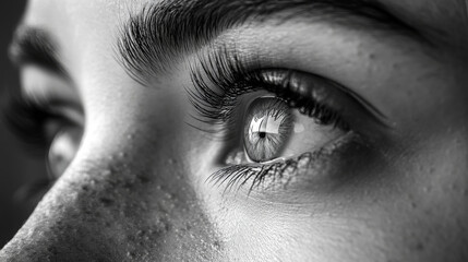 Close-up Monochrome Eye, Human Empathy, Surrealistic Gaze, 85mm Lens, Emotional Depth