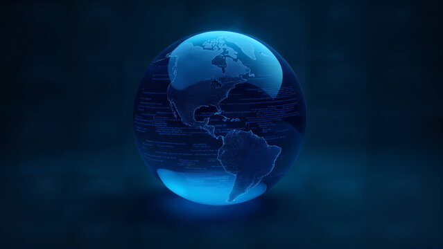 A Stunning Glass Globe Covered in Programming Code Typography Resting on a Rich Dark Blue Background Symbolizing Creativity