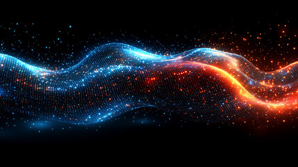 futuristic abstract image depicting digital data flows and binary code, representing technology, information processing, and advanced data systems