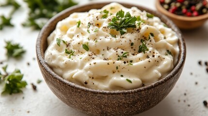 Creamy Mayonnaise Salad in Rustic Bowl. Generative AI