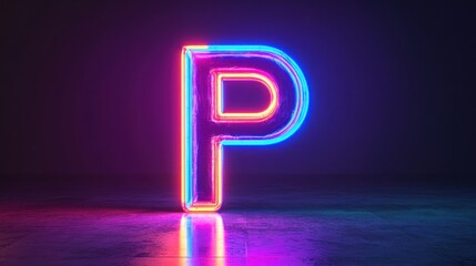 Letter P in a neon glow effect, vibrant colors 