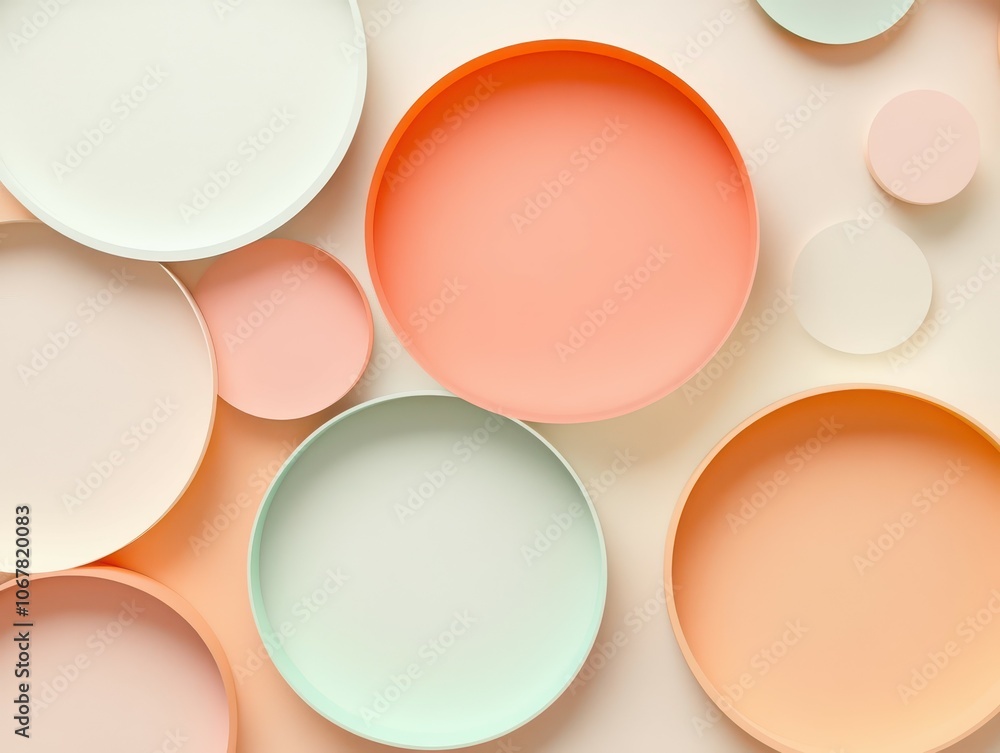 Poster create stunning visuals with abstract circles in pastel tones featuring central copy space