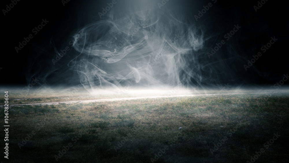 Poster surface of green grass. abstract texture with mist or fog