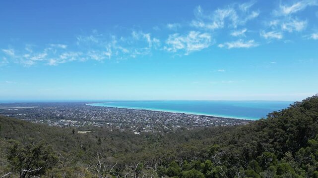 Aerial View Over Mornington Peninsula, Dromana & Arthurs Seat National Park with Vibrant Blue Ocean - Victoria, Australia