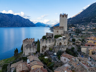 Obraz premium Malcesine, Veneto, Italy. Aerial drone view.