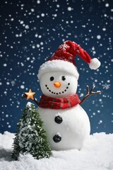 Cute snowman. Winter holiday theme.