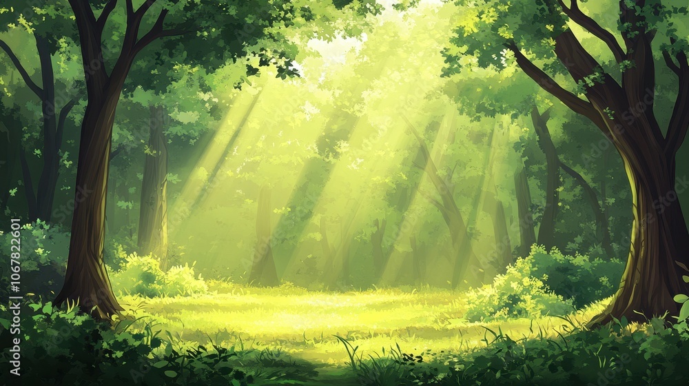 Poster discover the tranquility of a sundappled forest clearing with abstract winter vibes and free copy sp