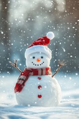 Fototapeta premium Cute snowman. Winter holiday theme.