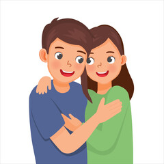 Happy couple portrait man and woman in love embracing each other 