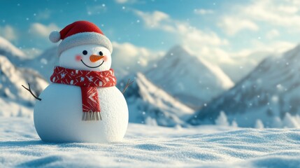 Fototapeta premium Cute snowman. Winter holiday theme.