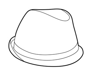 Trilby Hat with band. Head Fashion accessory cap with narrow brim clothing technical illustration. Vector headgear for Men, women, unisex style, flat template CAD mockup sketch outline isolated
