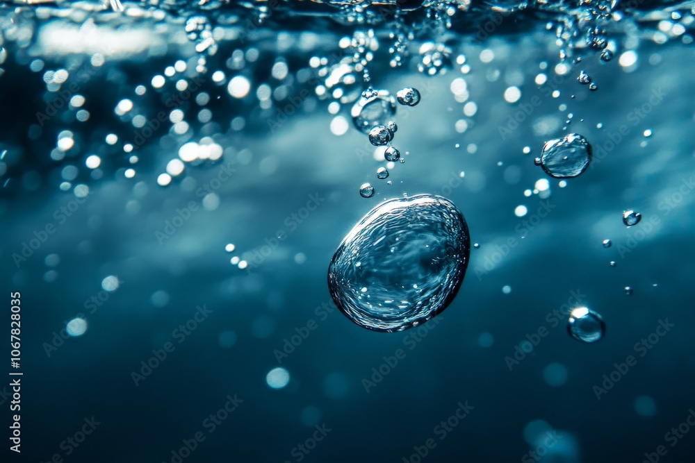 Aufkleber underwater view featuring detailed bubble formations and shimmering light patterns creating a sense 
