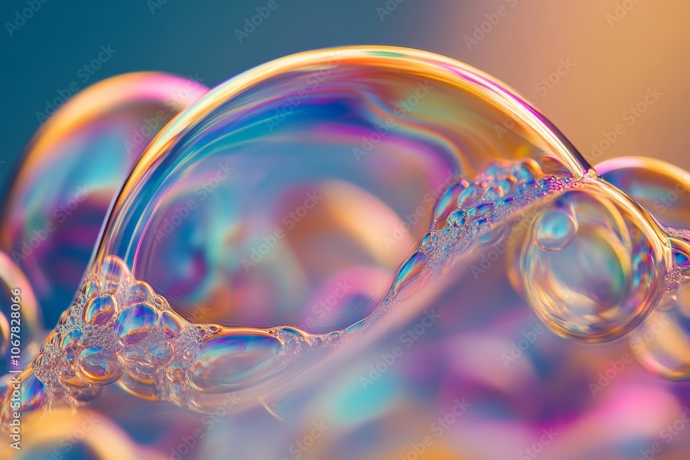 Poster a captivating image capturing translucent bubbles with vivid hues and soft texture, creating a mesme
