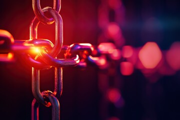 Close-up of shiny metallic chains against a dark background with dramatic lighting.