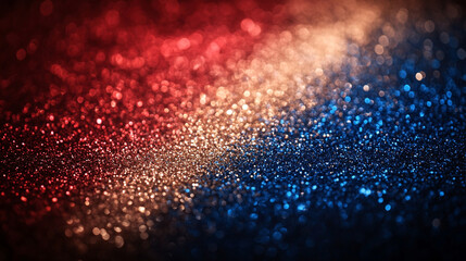 vibrant background featuring red, white, and blue glitter with a bokeh effect. The shimmering colors create a sense of celebration and patriotism, ideal for festive or national-themed designs