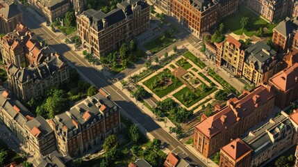 Fototapeta premium An aerial view of a city park surrounded by buildings.