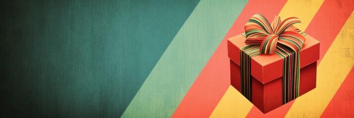 Colorful background template with copy space and gift box for holiday