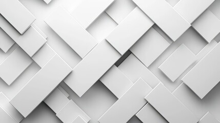 A sleek modern abstract background featuring layered white geometric shapes casting soft shadows on a silverhued canvas.