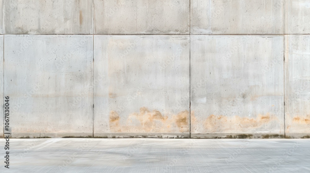 Poster explore the beauty of modern concrete architecture with weathered textures and empty urban spaces.