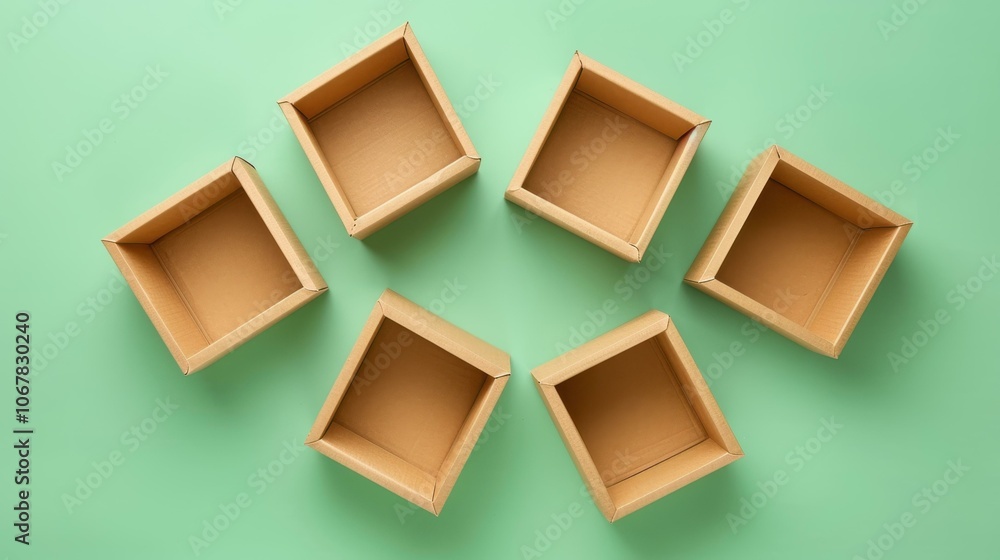 Poster discover the beauty of simplicity with empty open cardboard boxes set against a serene light green b