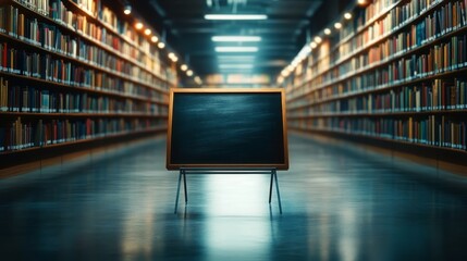 Vintage library blackboard with wooden frame and educational inscription, a back to school atmosphere