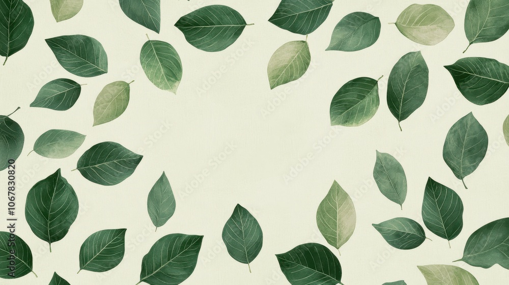 Poster create an elegant minimalist green leaf pattern on a light background for modern design