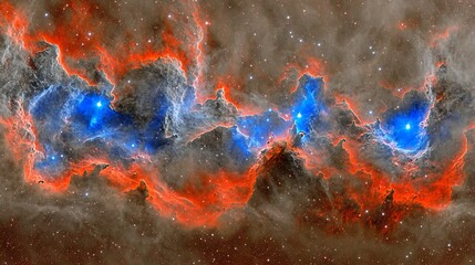 Cosmic Cloudscape with Bright Stars and Nebulas