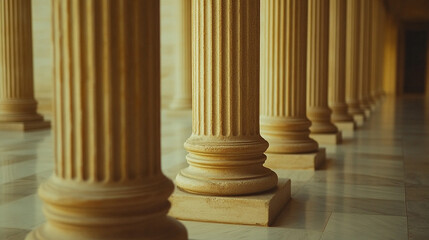 classic Greek-style columns with intricate capitals, symbolizing strength, order, and ancient civilization. The columns stand tall, evoking architectural grandeur and historical significance