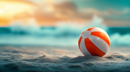 Bright beach ball on golden sand, a classic summer scene vibrant