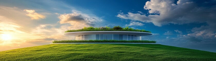 Fototapeta premium Green roof garden, sustainable urban design on a modern building with ecofriendly architecture