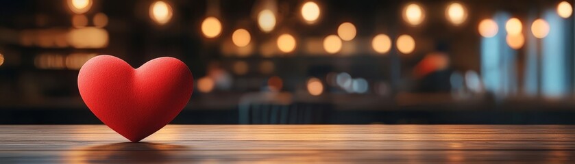 Rustic red heart on wooden planks, a symbol of love 