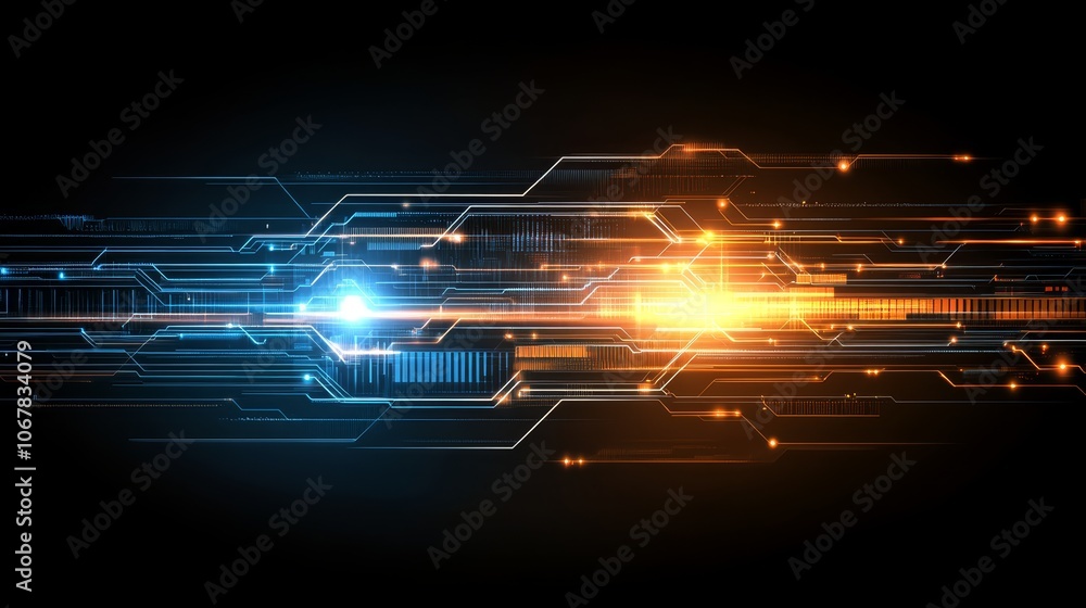 Poster abstract technology background with dynamic glowing lines and luminous light effects for futuristic 