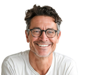 Fototapeta premium Smiling happy man wearing glasses, isolated on transparent background