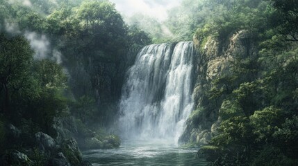 Waterfall in a Lush Forest